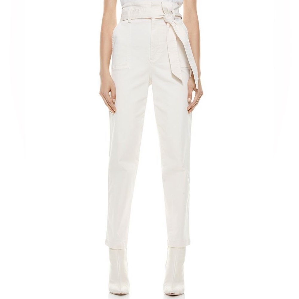 Alice + Olivia Clarissa Belted Paperbag Waist Pants in Ecru/Canvas
